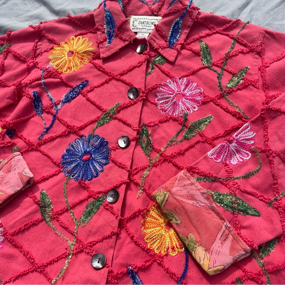 Tatrums Floral Embroidered Jacket   Women  Button sz-PM Cottagecore 100% Cotton